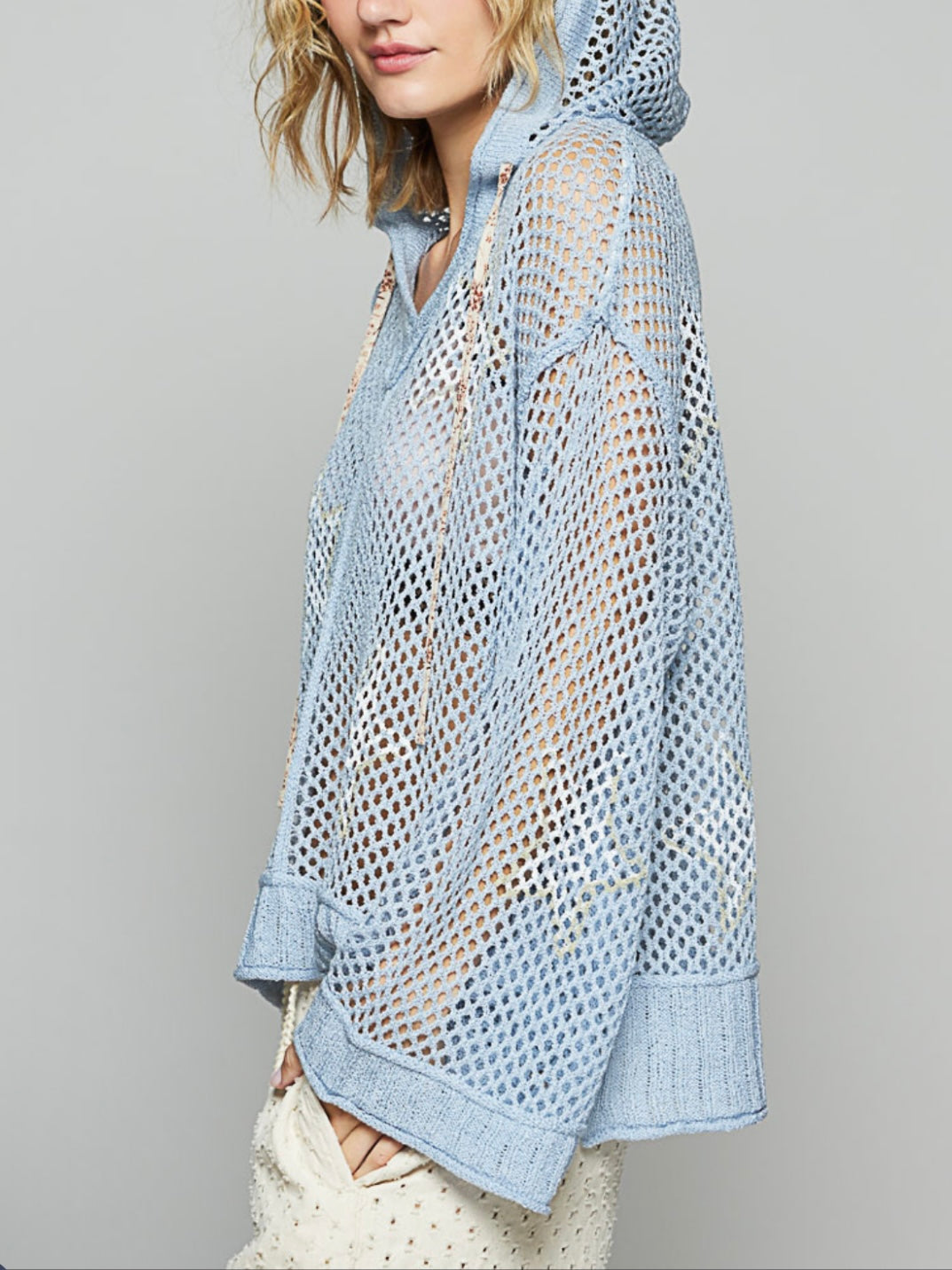 Light blue net long sleeves top