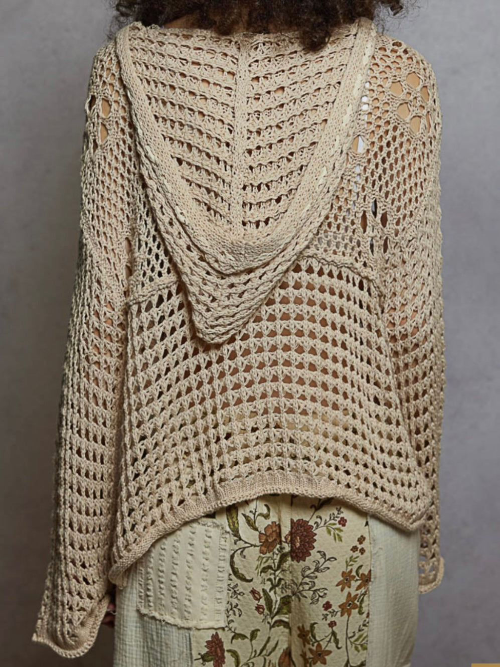Beige and white American flag hooded knitted light sweater