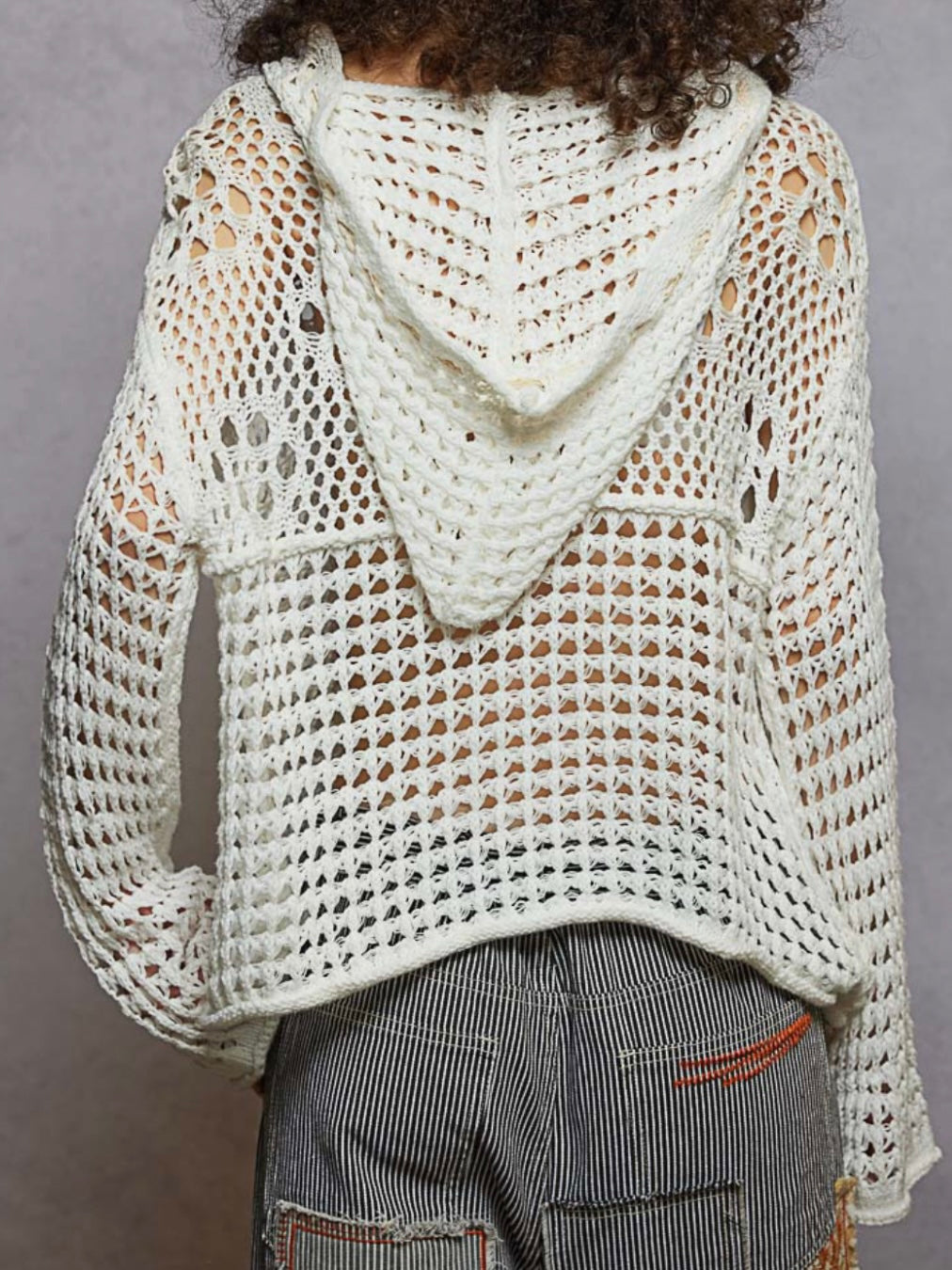 Beige and white American flag hooded knitted light sweater