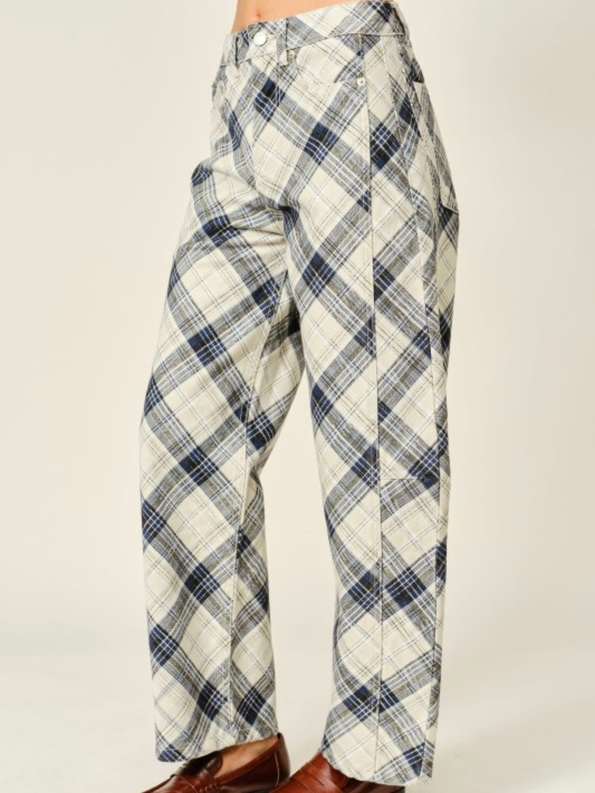 Beige Striped & Square Print Barrel Pants – Limited Edition