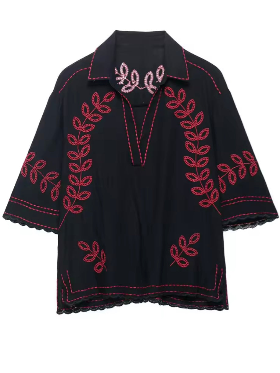 Black and red floral lace set of 2 shirt and shorts pants