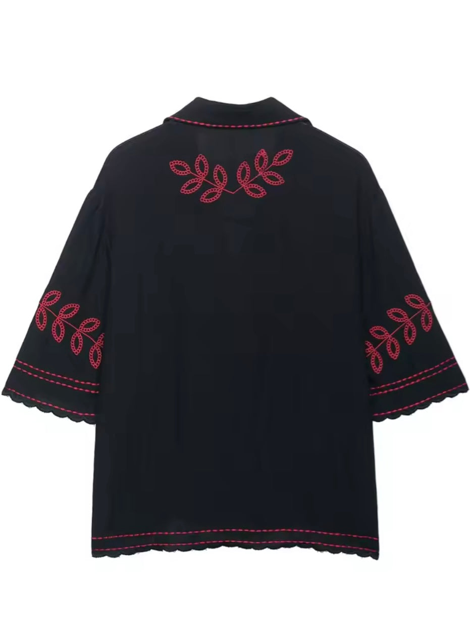 Black and red floral lace set of 2 shirt and shorts pants