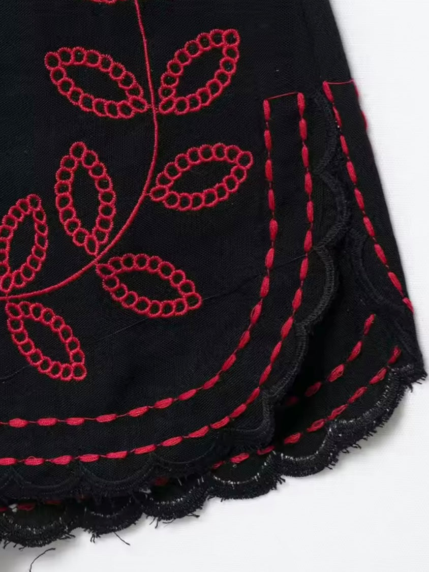 Black and red floral lace set of 2 shirt and shorts pants