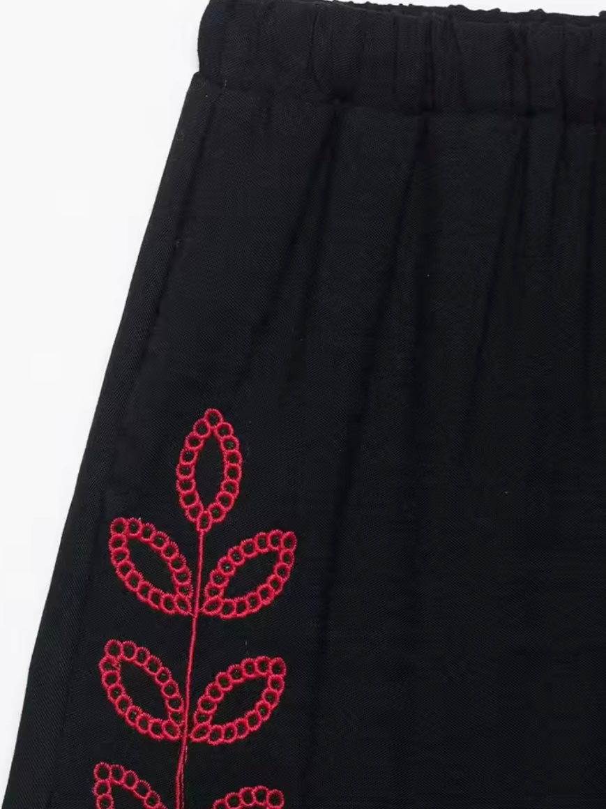 Black and red floral lace set of 2 shirt and shorts pants