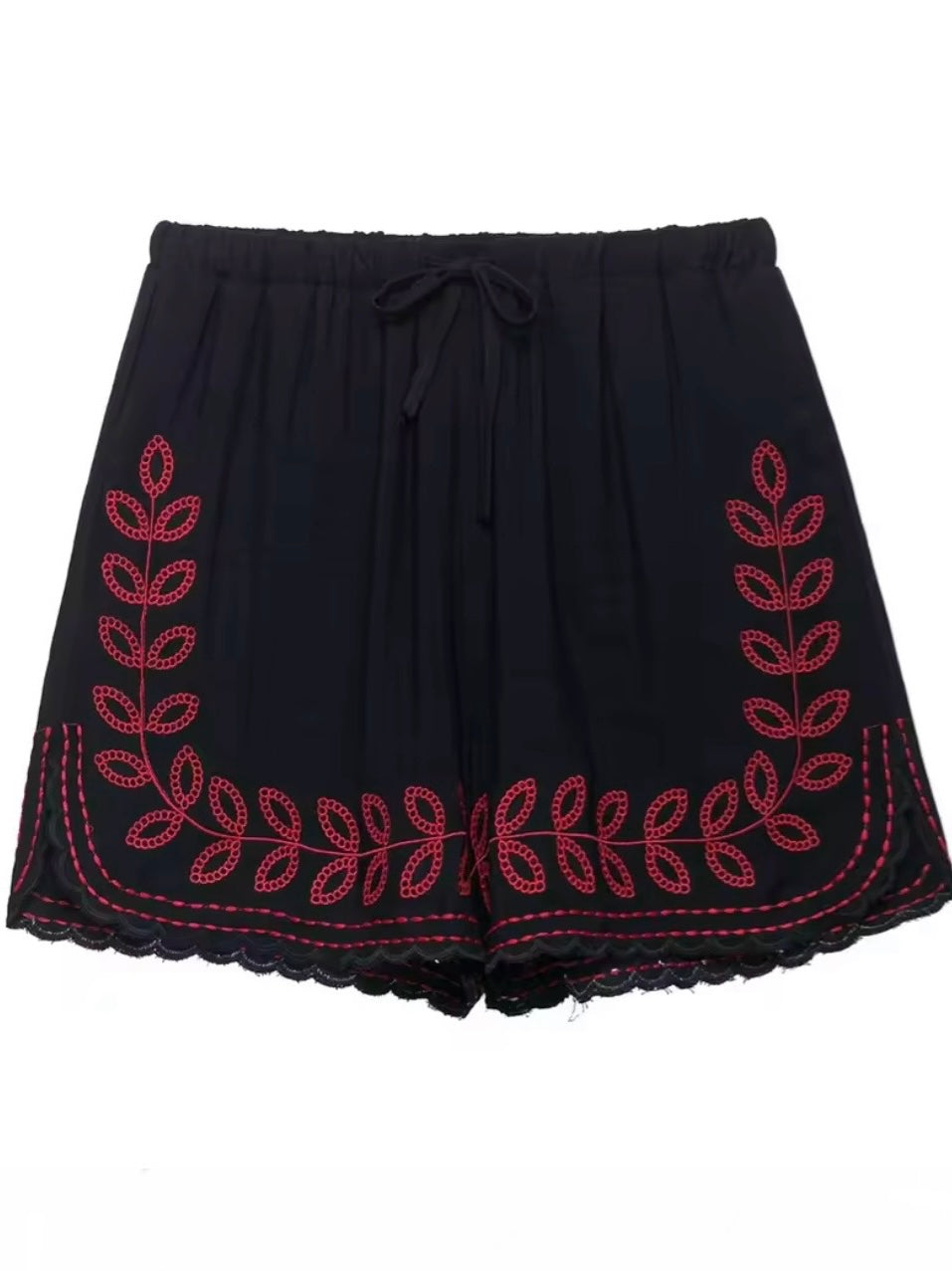 Black and red floral lace set of 2 shirt and shorts pants