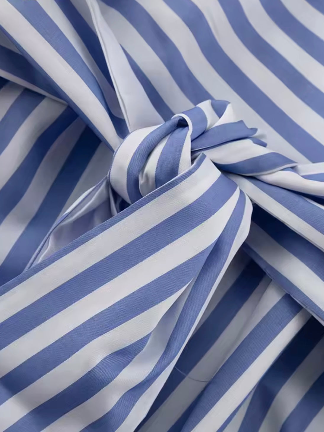 Light blue striped one shoulder ruffled midi dress