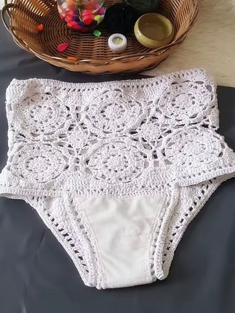Solid colors crochet straps triangle top and bottom swimwear