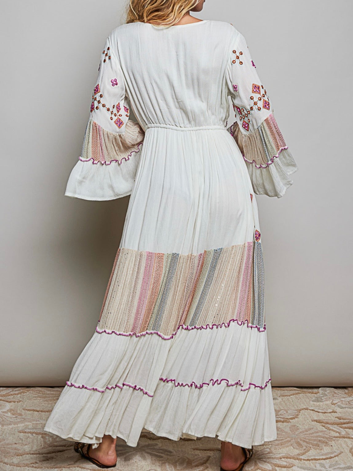 White and fuchsia tied front maxi dress