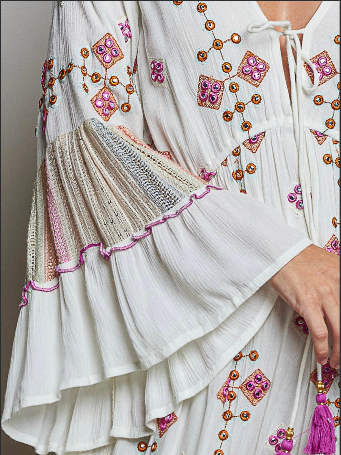 White and fuchsia tied front maxi dress