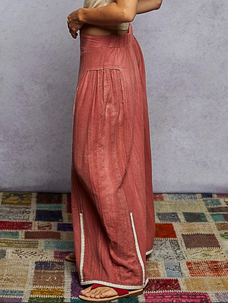 Burgundy wide cargo pants
