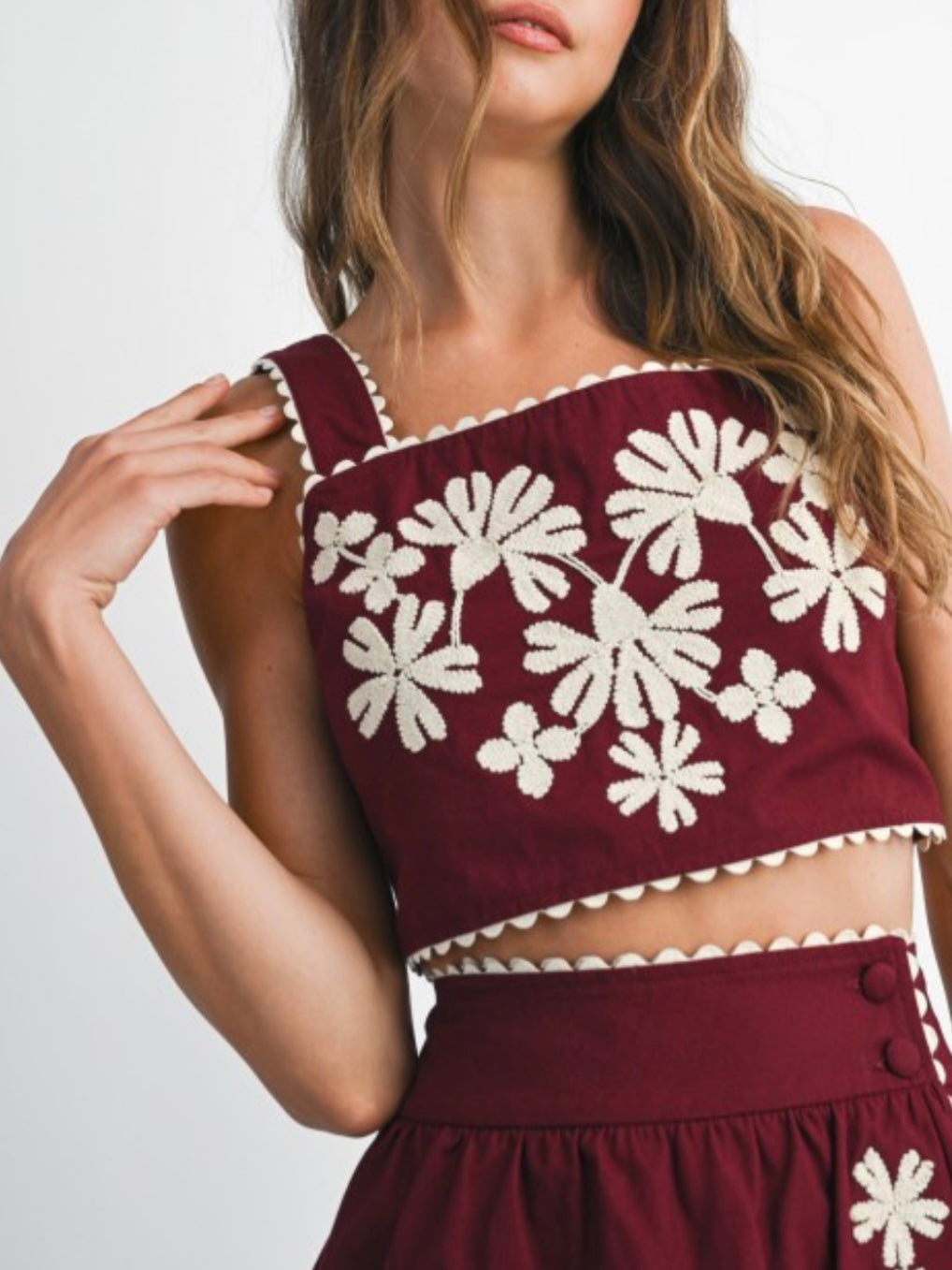 Burgundy Set of 2 crop top and skirt