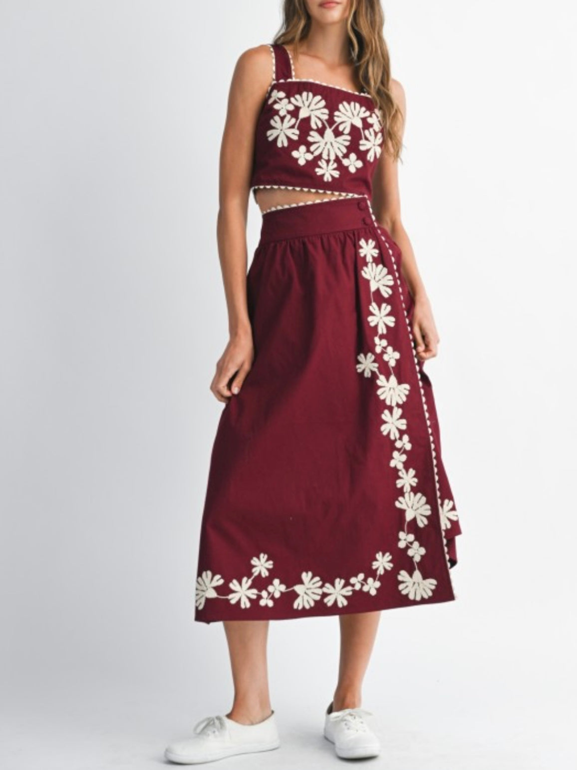 Burgundy Set of 2 crop top and skirt