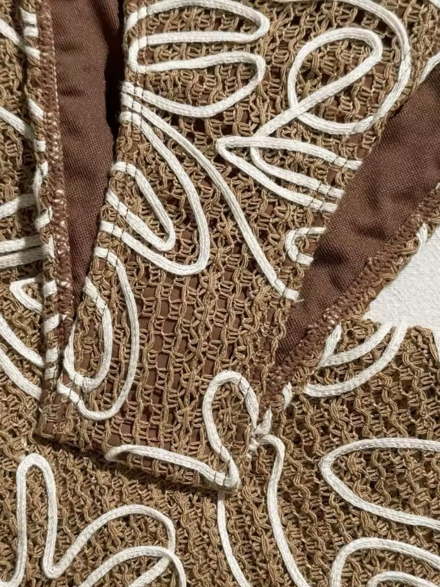 Brown and white straps triangle top and bottom swimwear set pants