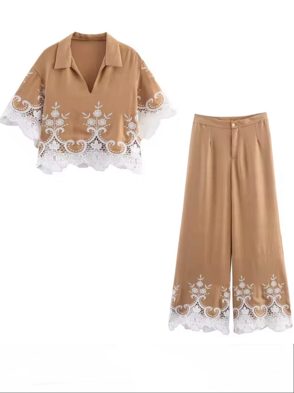 Brown fabric set of 2 shirt and pants