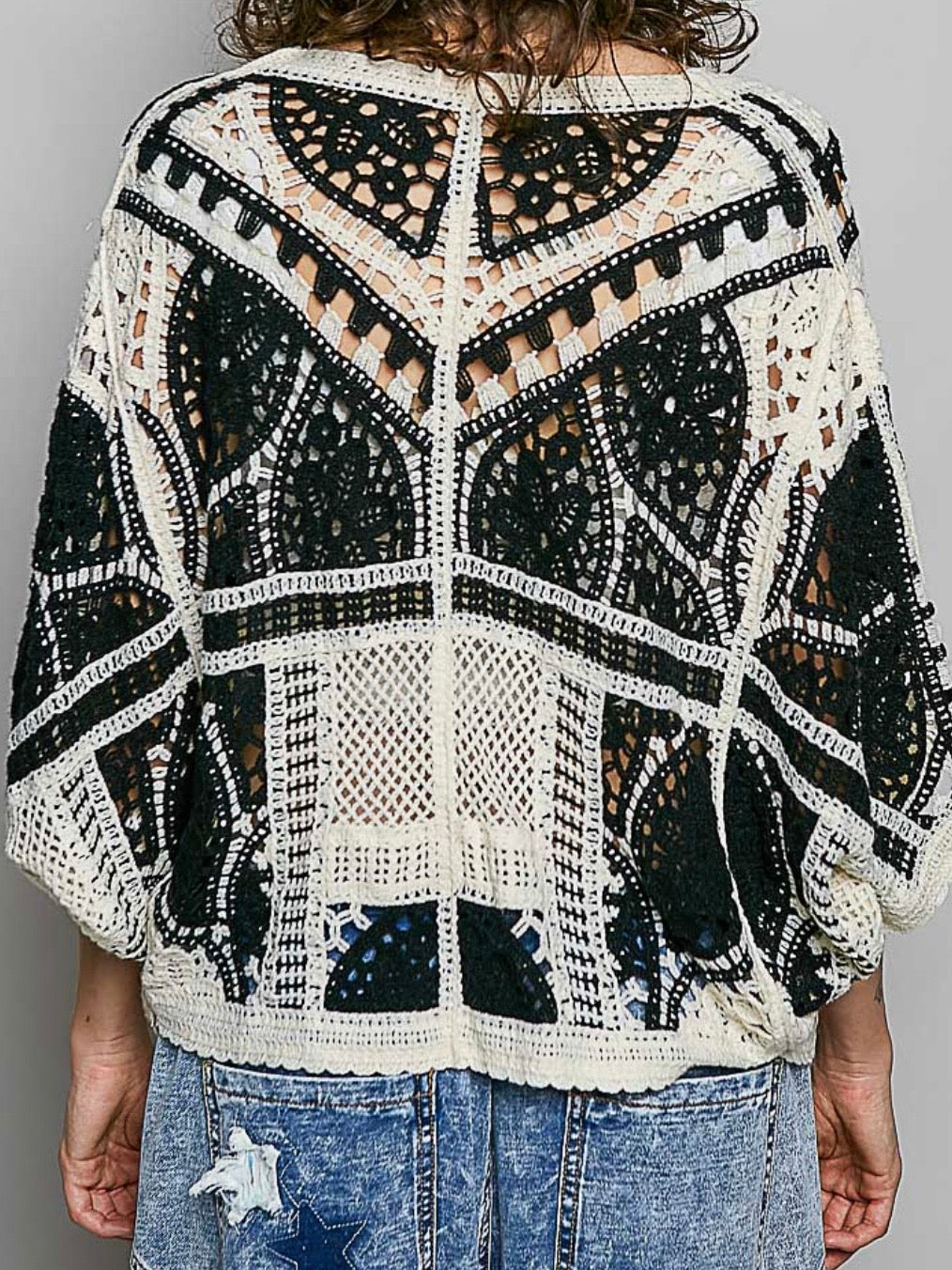Black and white knitted shacket top