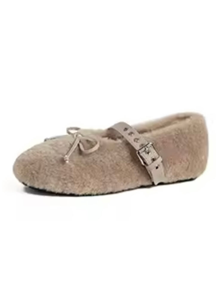Ballet furry straps flats shoes