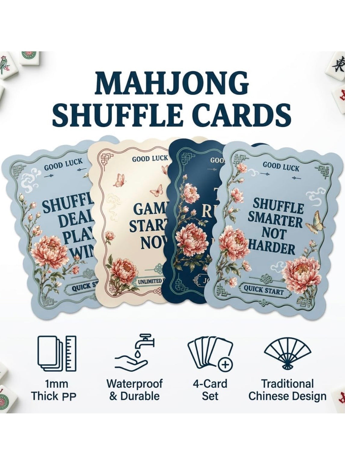 Light blue Mahjong tile shuffler cards set of 4