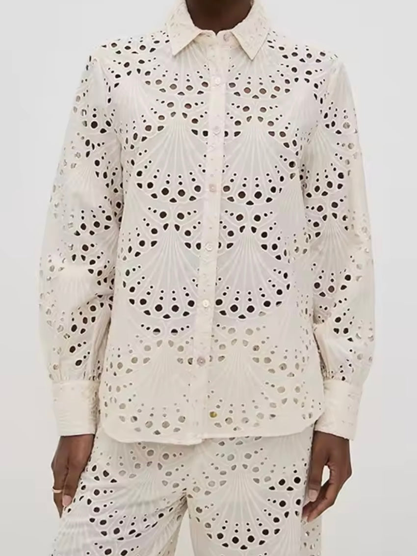 Beige shells long sleeves set of 2 shirt and pants