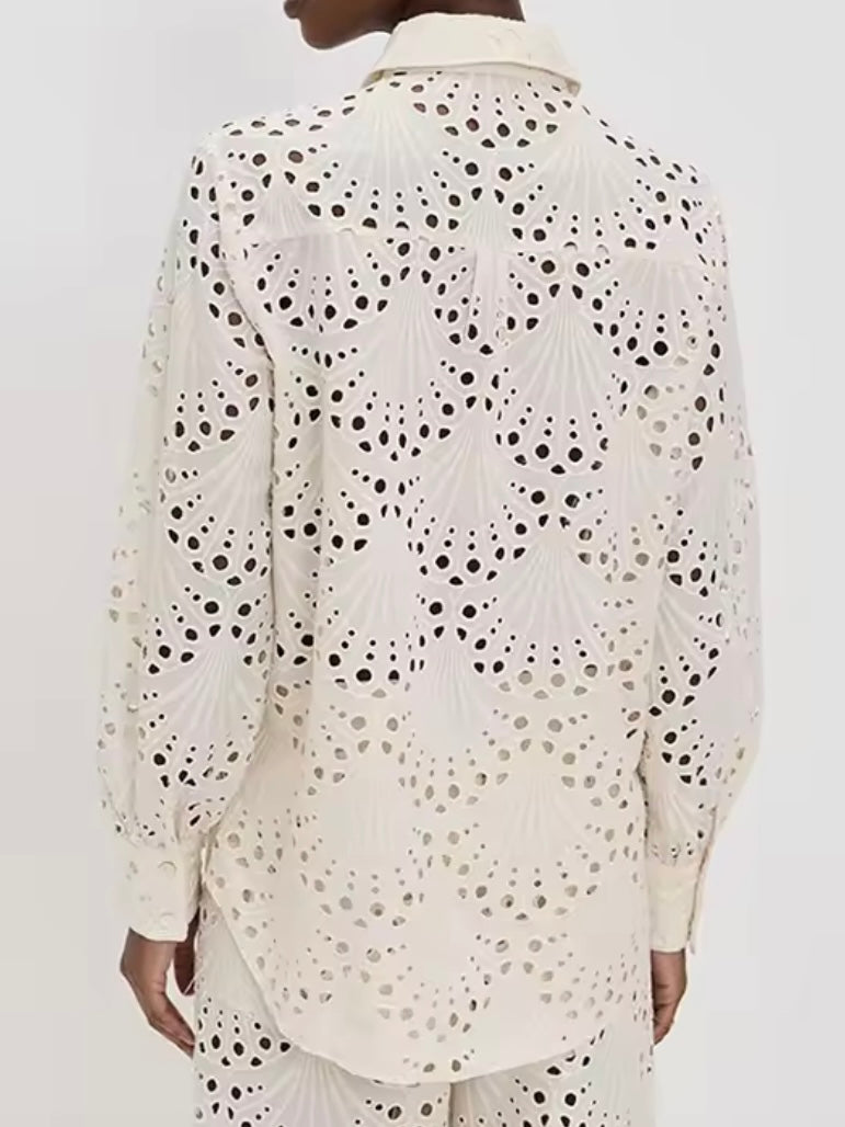 Beige shells long sleeves set of 2 shirt and pants