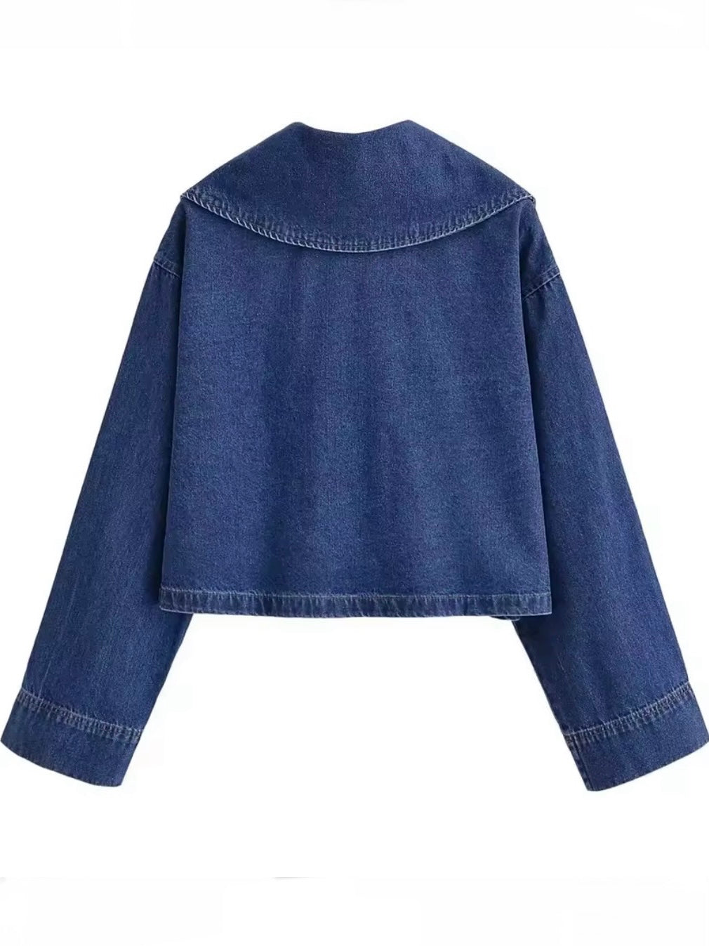 Dark blue denim set of barrel pants and flaps neck top
