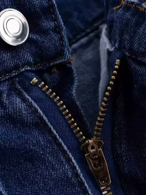 Dark blue denim set of barrel pants and flaps neck top