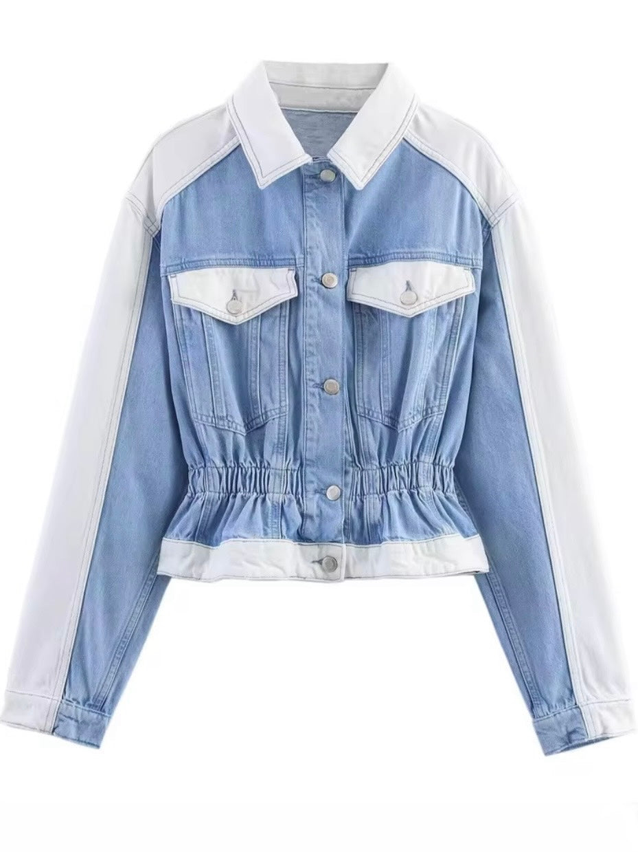Light blue and white denim set of straight pants and top
