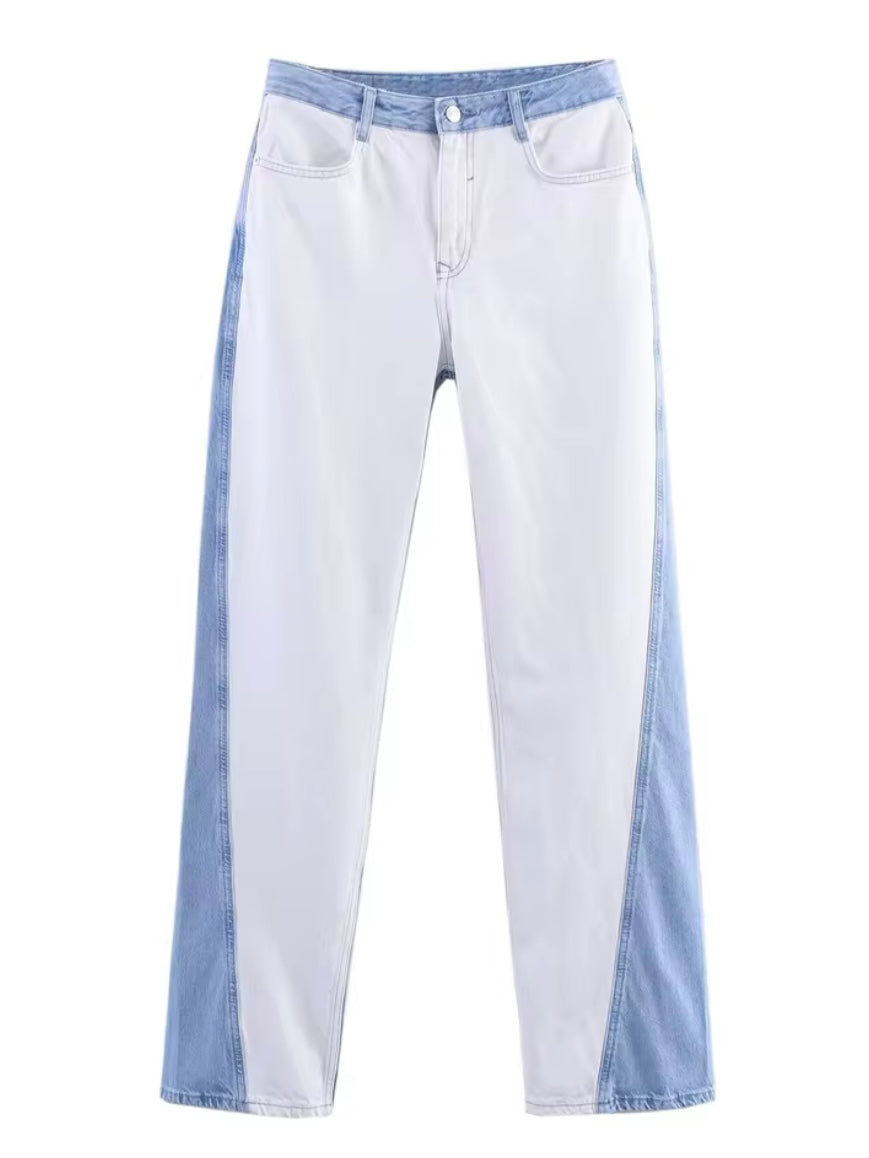 Light blue and white denim set of straight pants and top