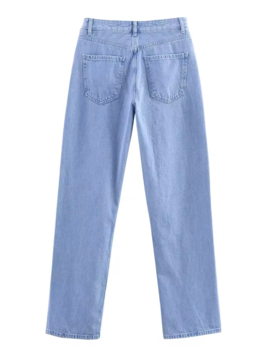 Light blue and white denim set of straight pants and top