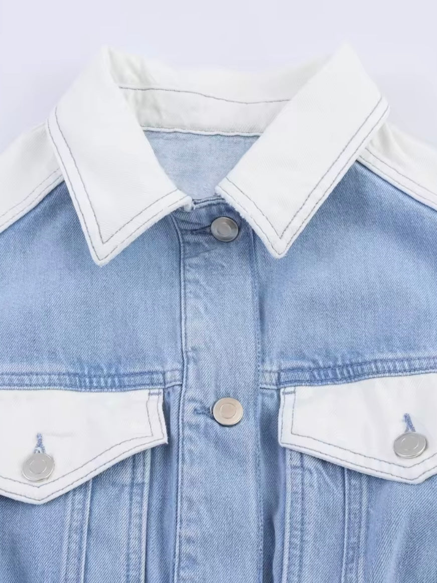 Light blue and white denim set of straight pants and top