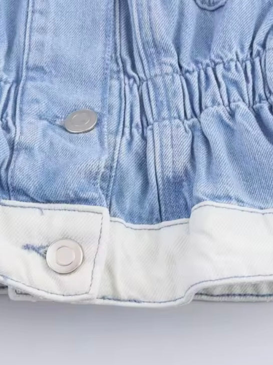 Light blue and white denim set of straight pants and top
