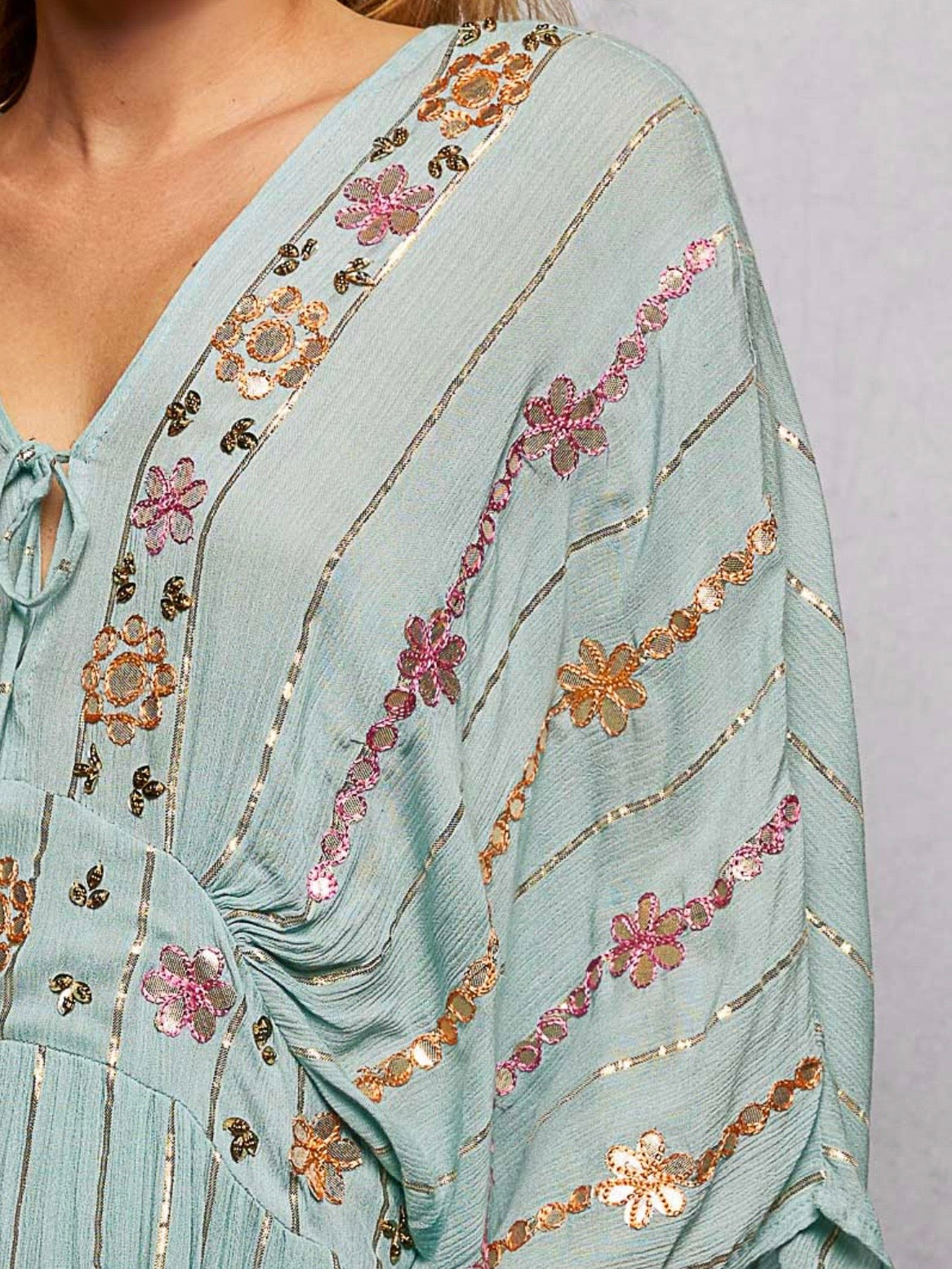 Light blue sequins floral maxi dress