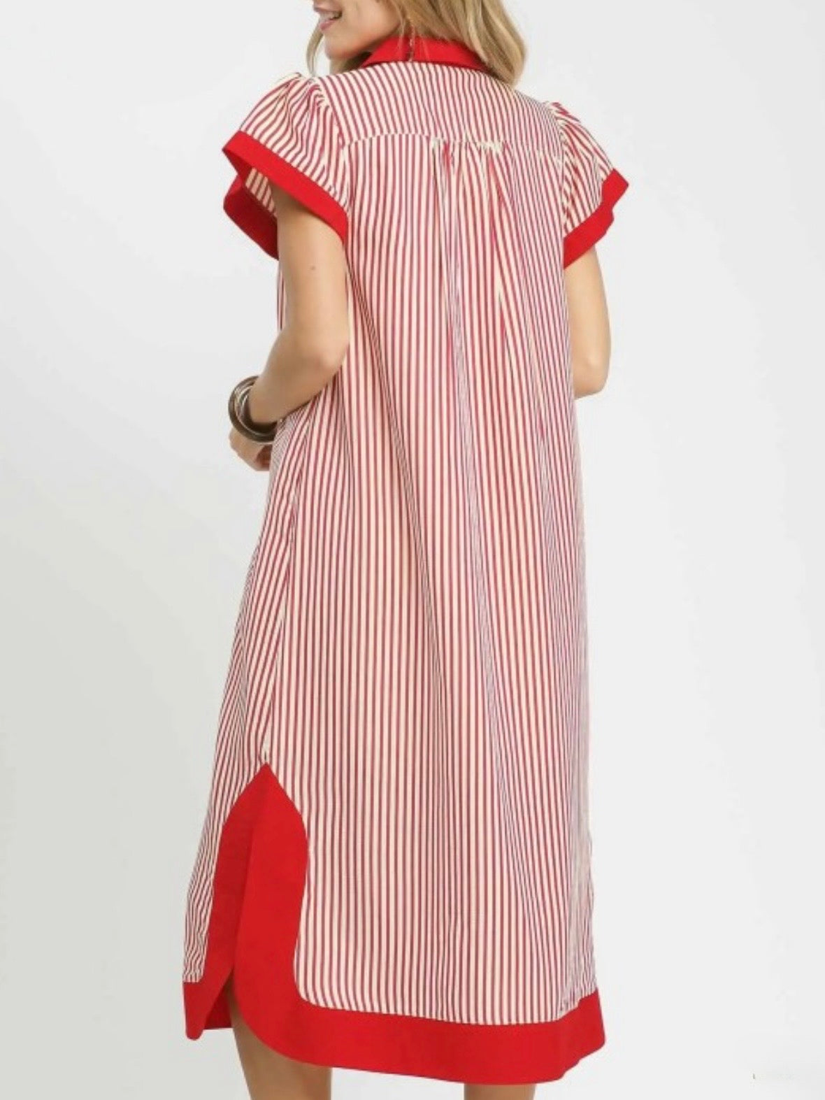 Striped red and white sleeveless midi dress