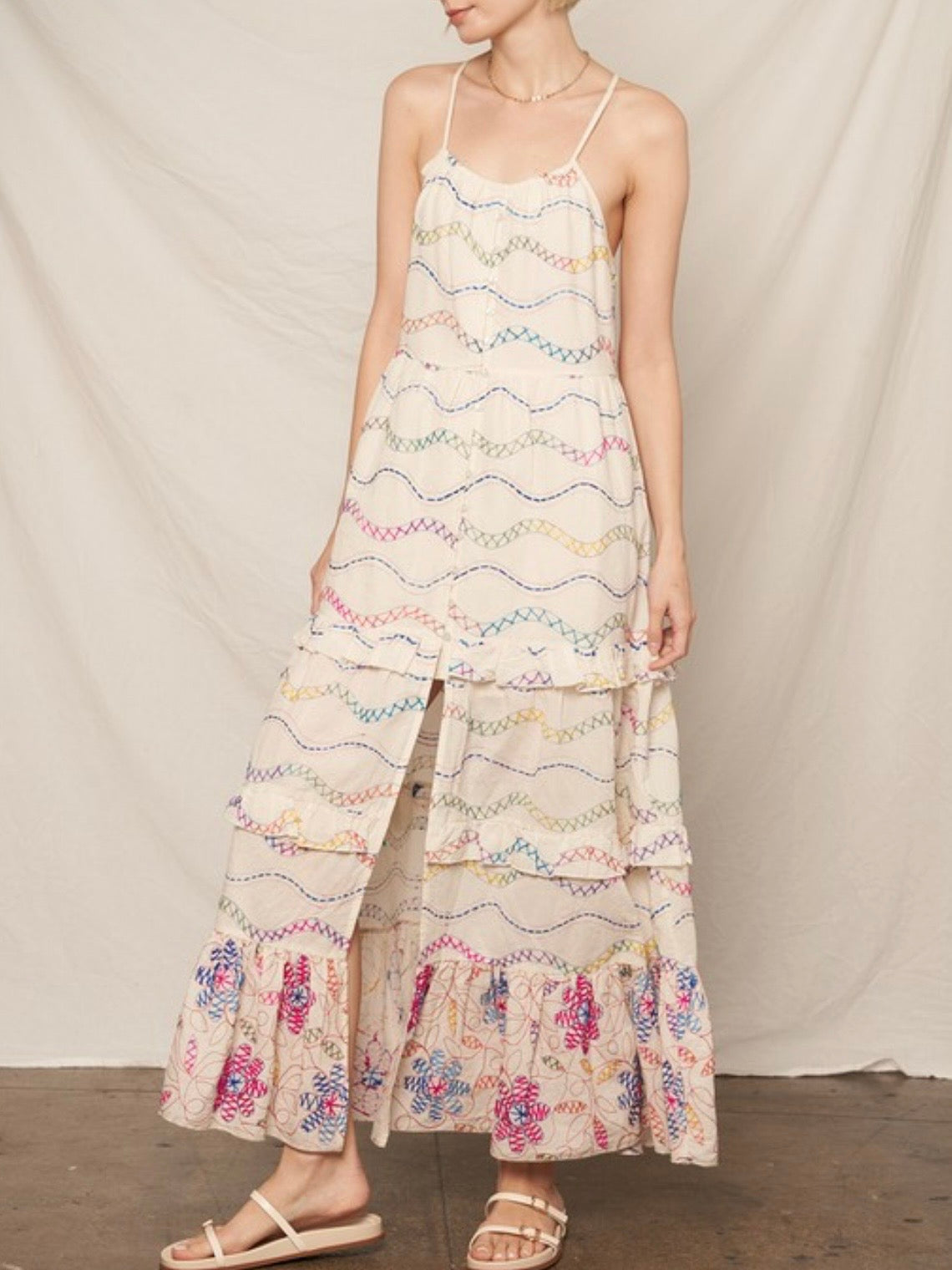 Beige natural sleeveless maxi dress