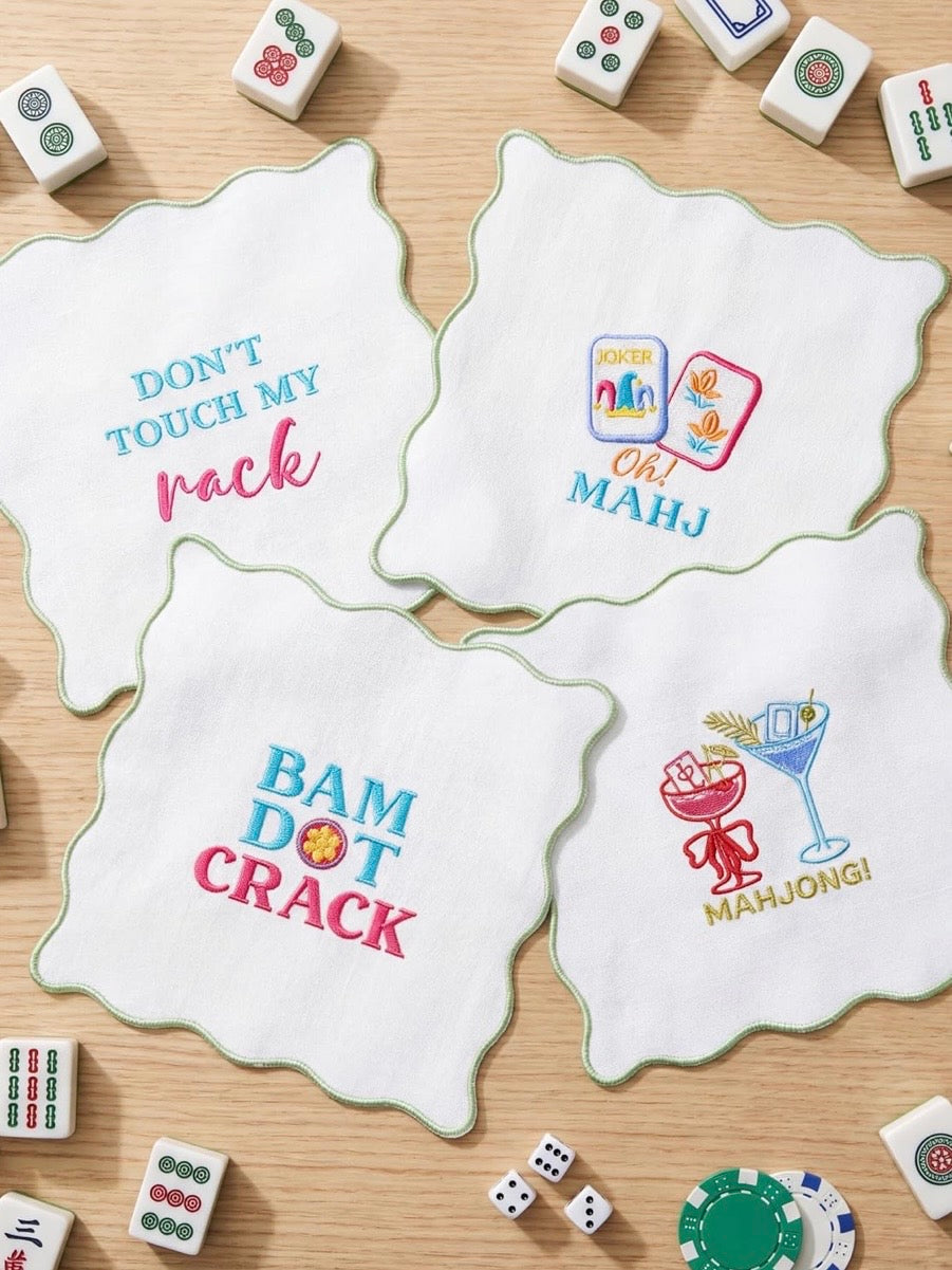 White mahjong square washable napkins set