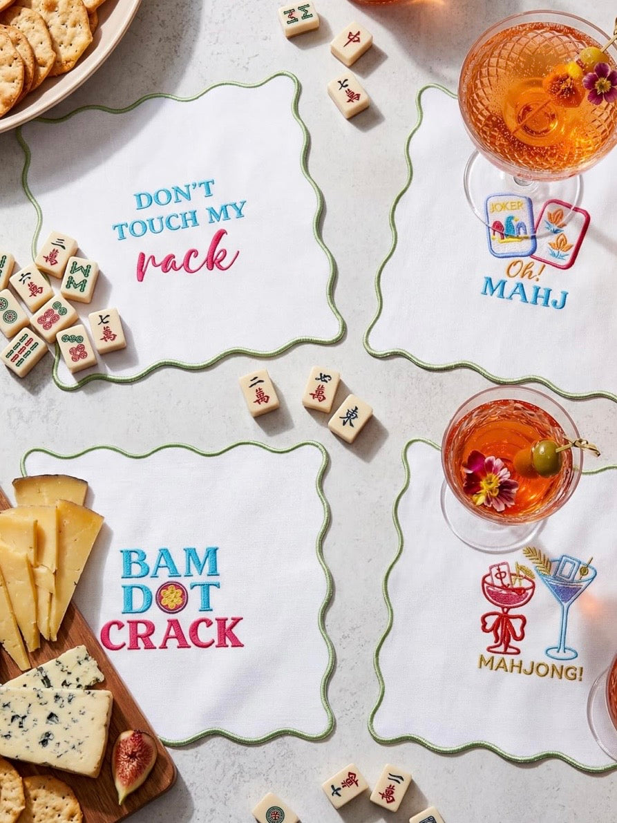 White mahjong square washable napkins set