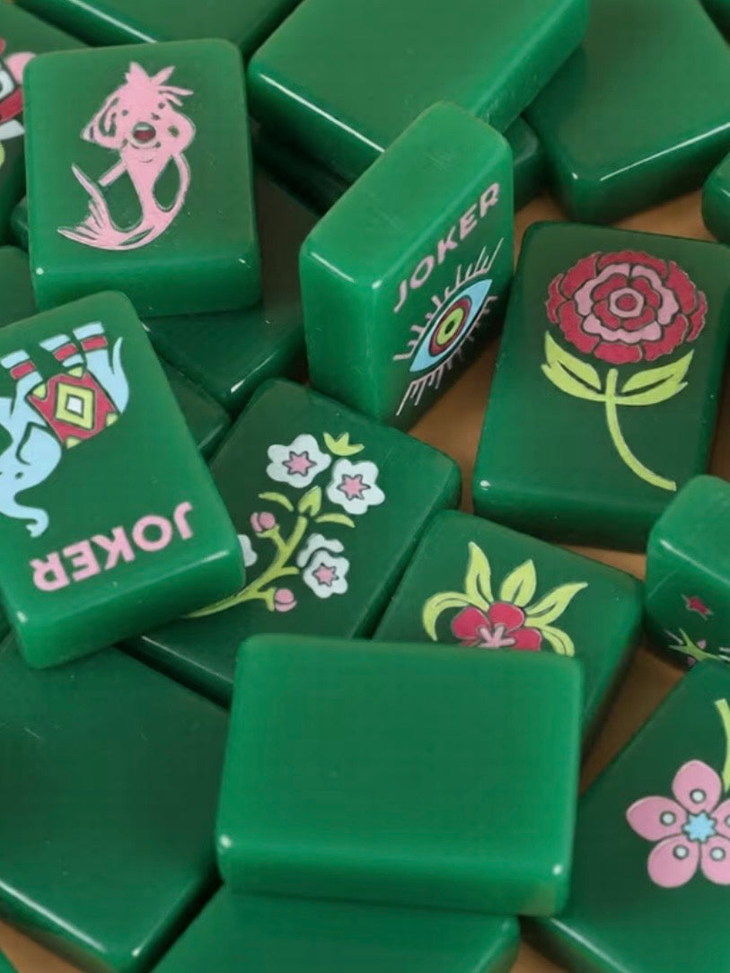 Green mushrooms Mahjong tiles set
