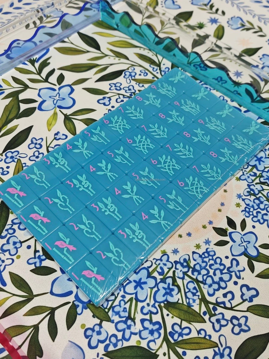 Blue leaves Mahjong tiles set