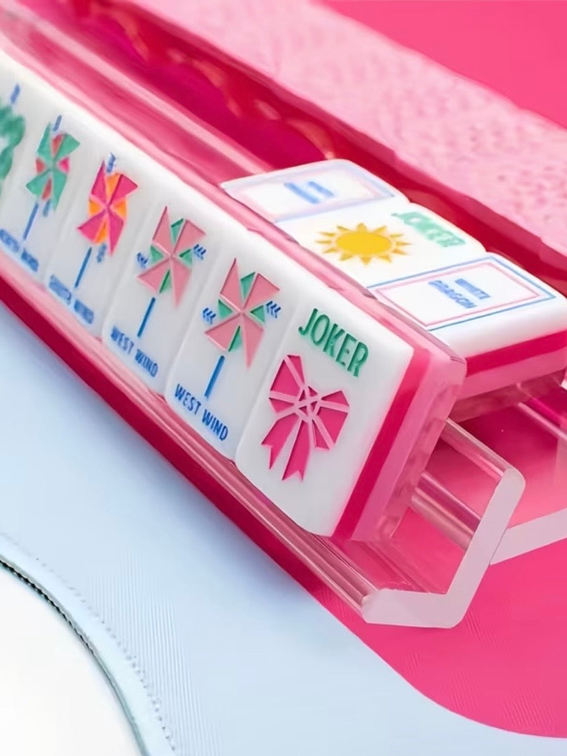 Pink and fuchsia origami printed Mahjong tiles set