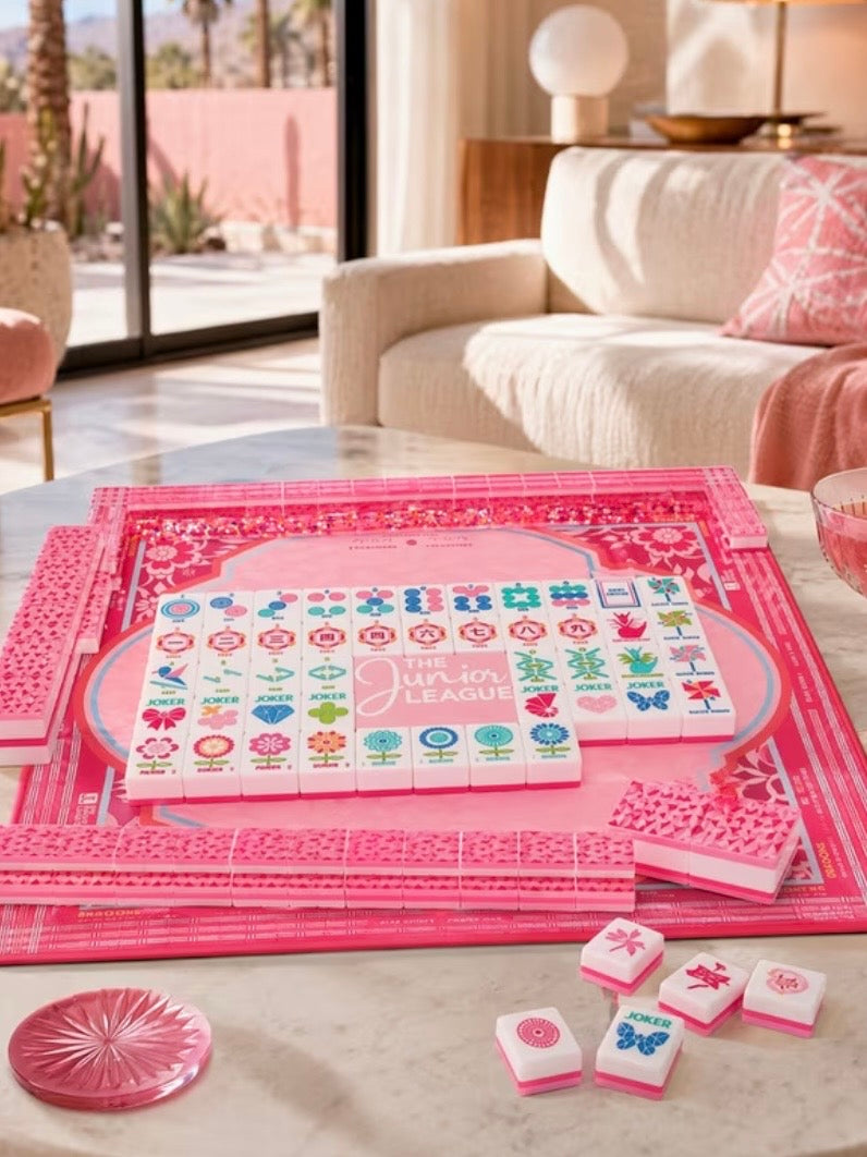 Pink and fuchsia origami printed Mahjong tiles set