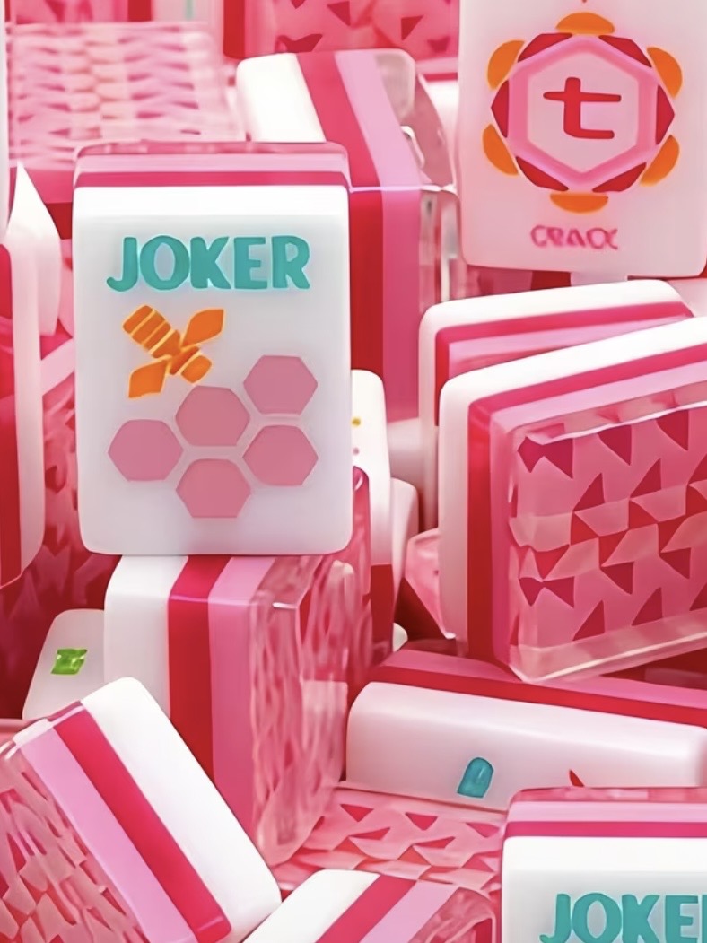 Pink and fuchsia origami printed Mahjong tiles set
