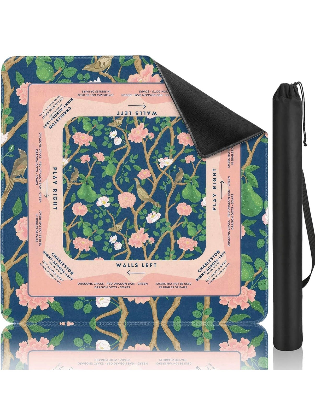 Blue and pink floral Mahjong mat