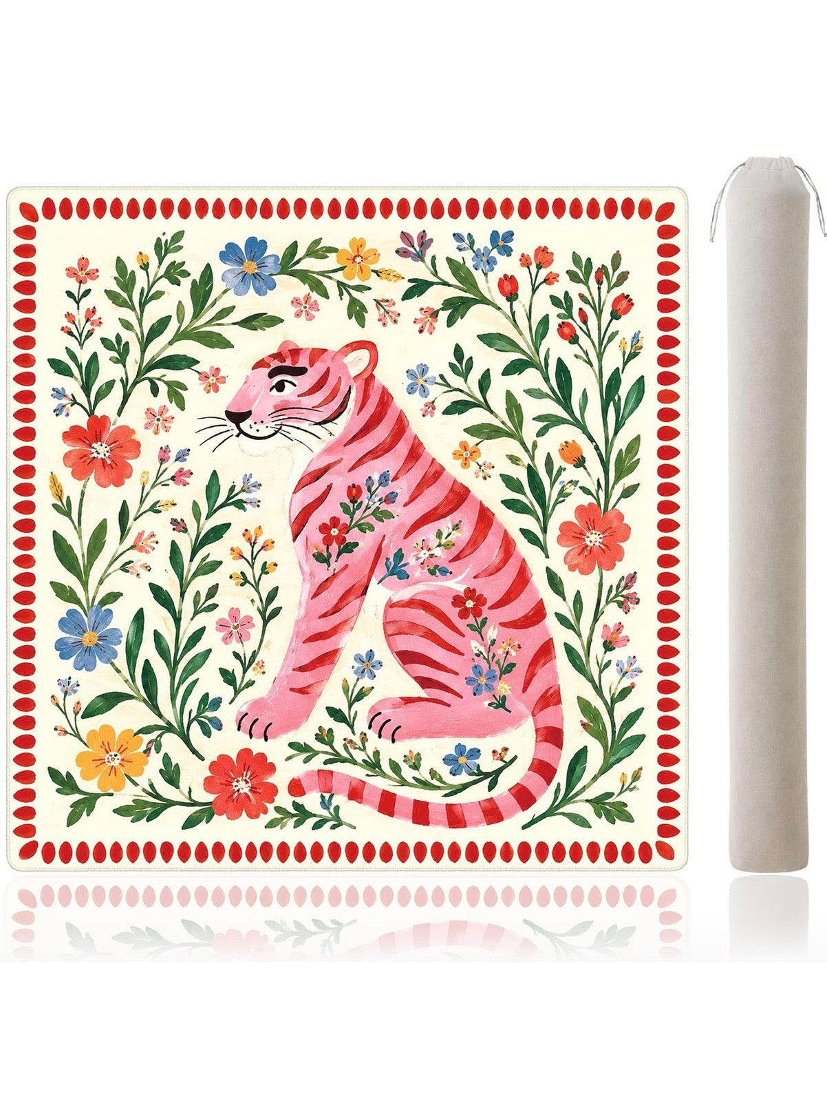 Beige and pink tiger Mahjong mat