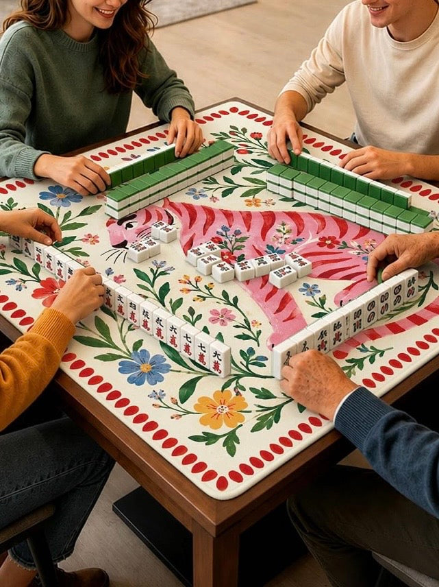 Beige and pink tiger Mahjong mat