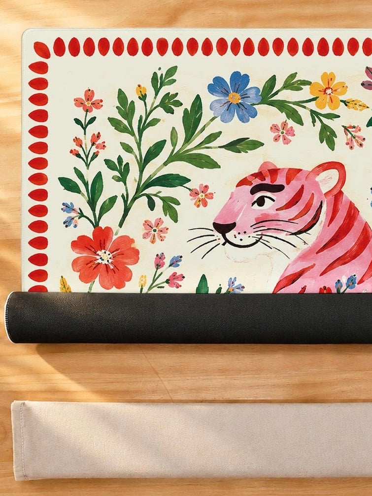 Beige and pink tiger Mahjong mat