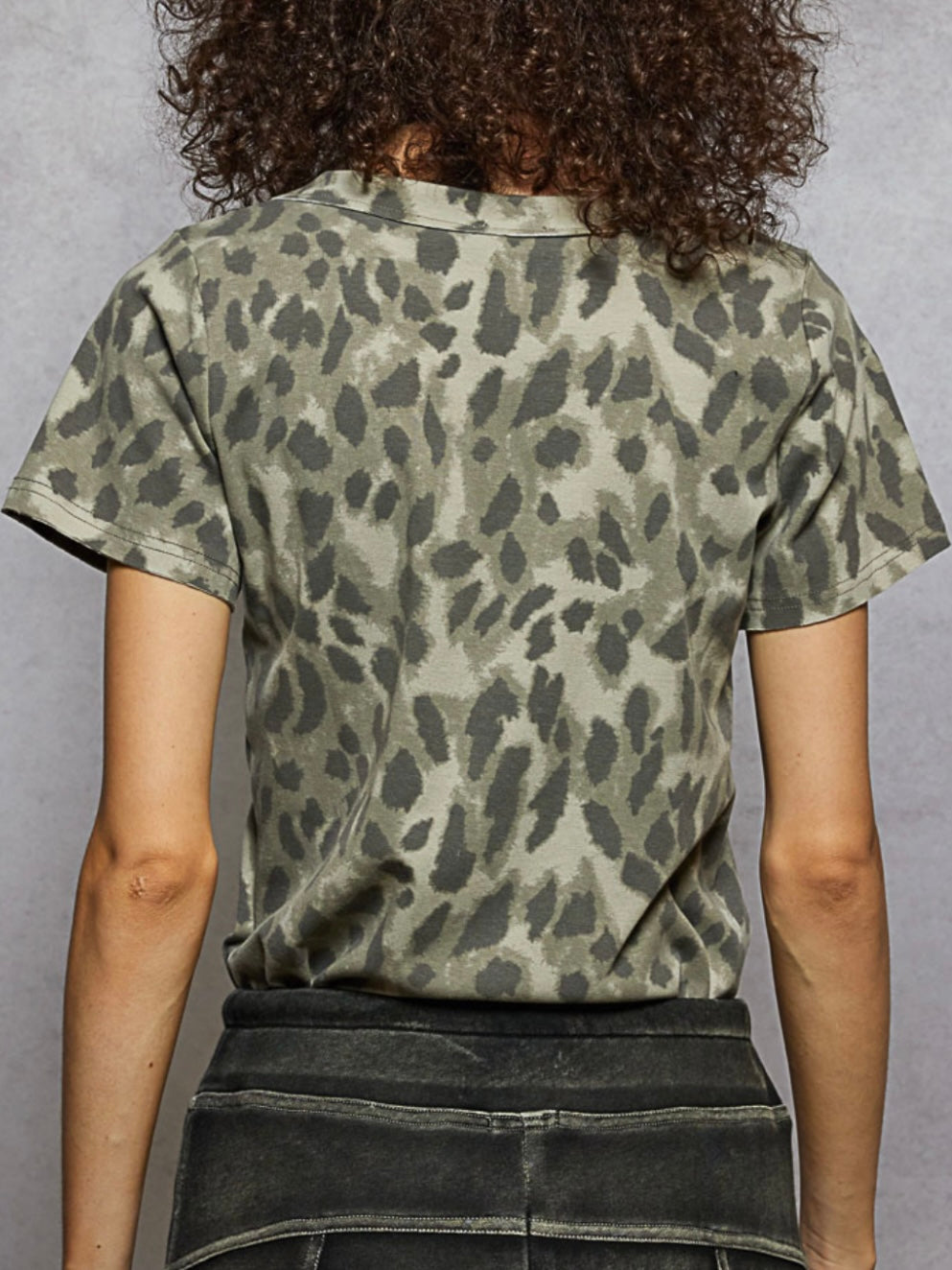 Gray leopard animal print top