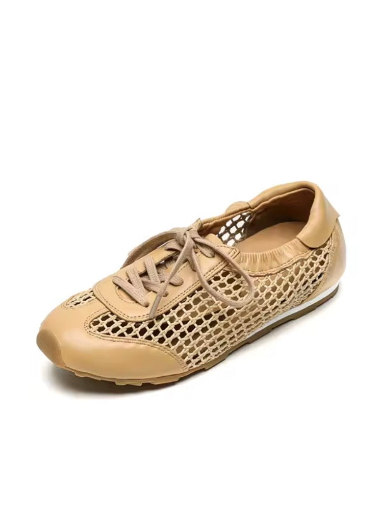 Solid colors net lace up flats sneakers shoes