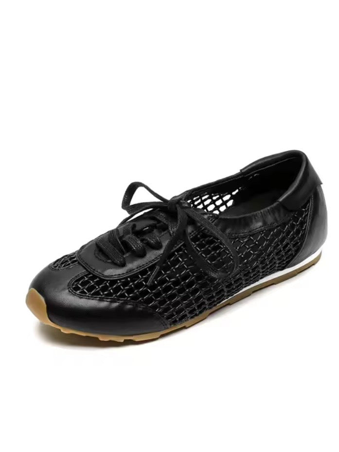 Solid colors net lace up flats sneakers shoes