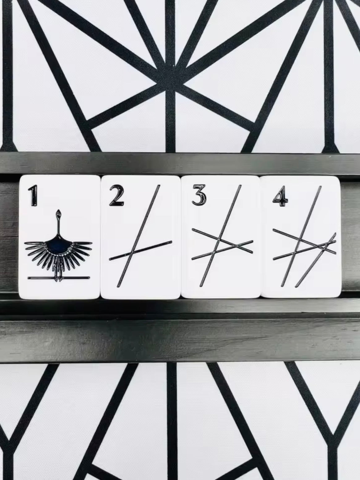 Black and white printed Mahjong tiles set