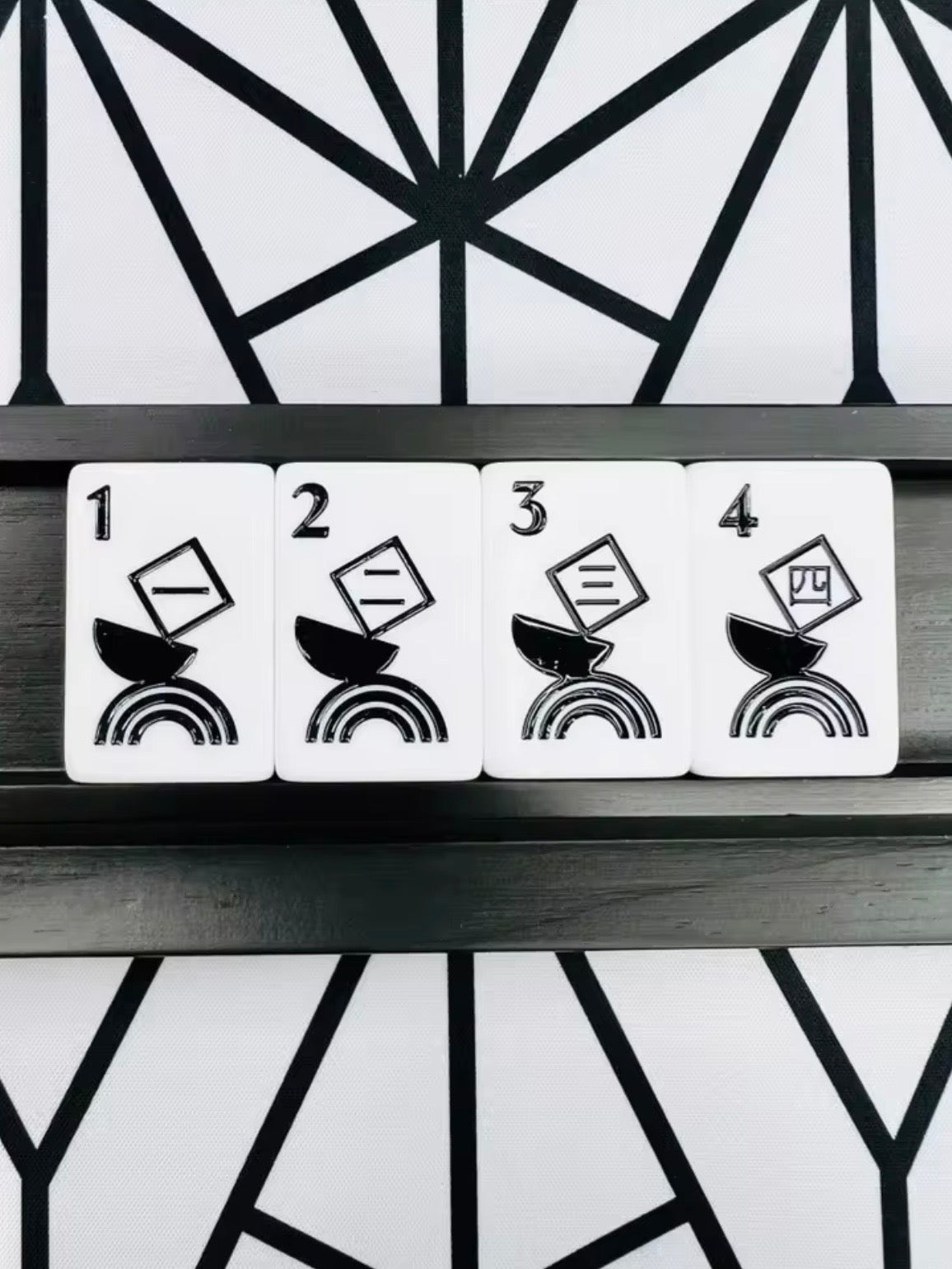 Black and white printed Mahjong tiles set