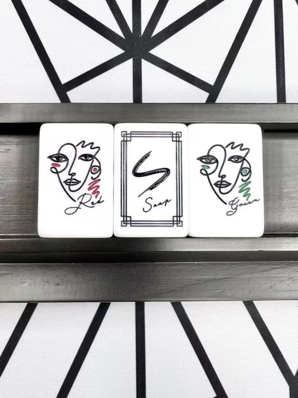 Black and white printed Mahjong tiles set
